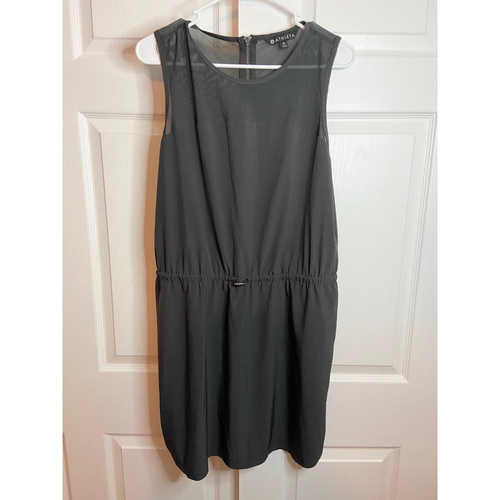 Athleta Gray Sleeveless Mesh Yoke Drawstring Waist Pocket Dress Size 10
